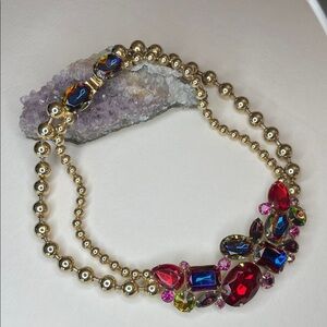 Vintage Gold Tone Beads Multicolor Gems Chocker Elegant Necklace